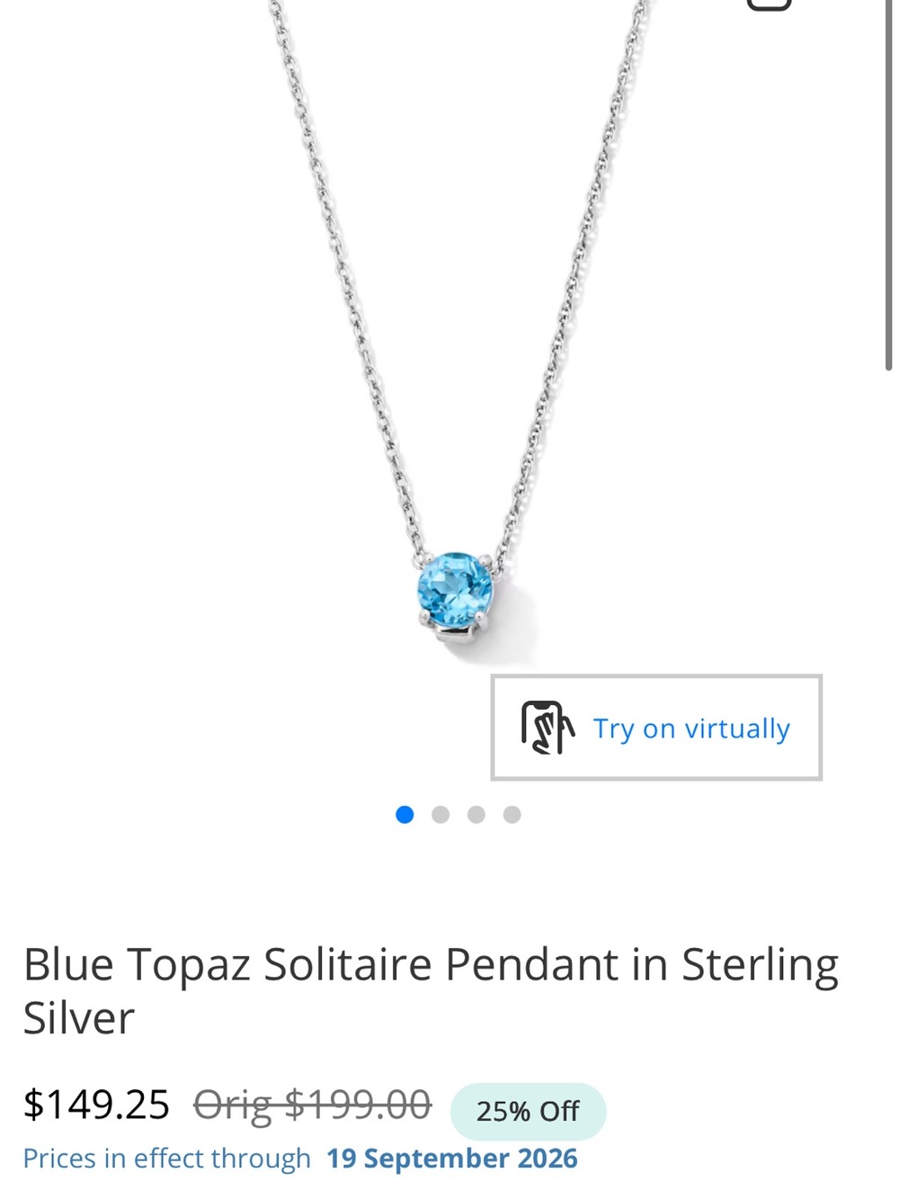 Blue Topaz Solitaire Pendant Necklace in Sterling Silver